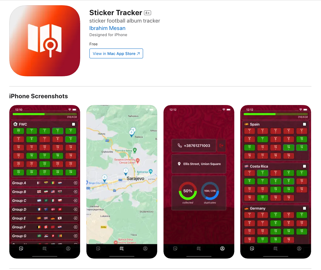 Sticker Tracker secondary view
